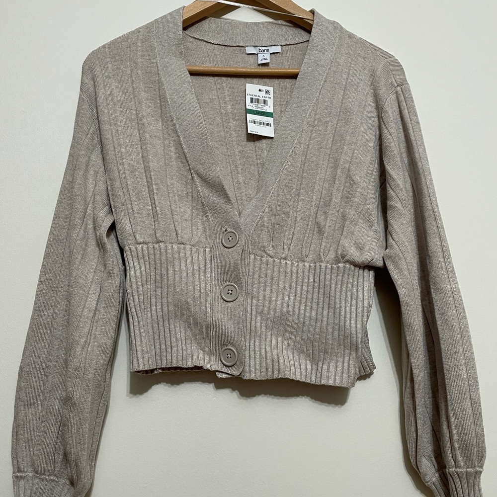 Bar III Cropped Ribbed Cardigan